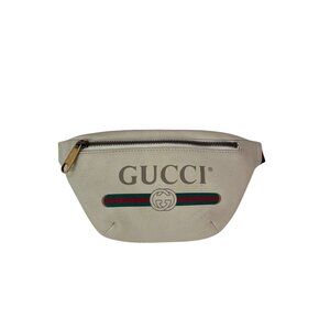 Gucci Logo White Leather Web Belt Sling Bag